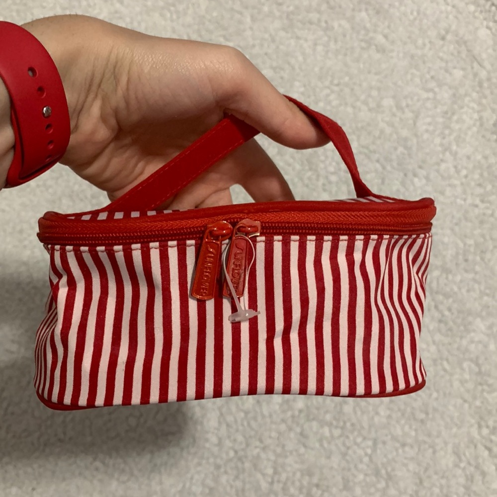 Red and White Striped Makeup Bag